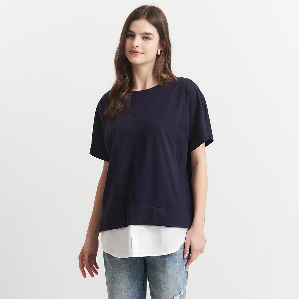 棉質假兩件孕哺上衣