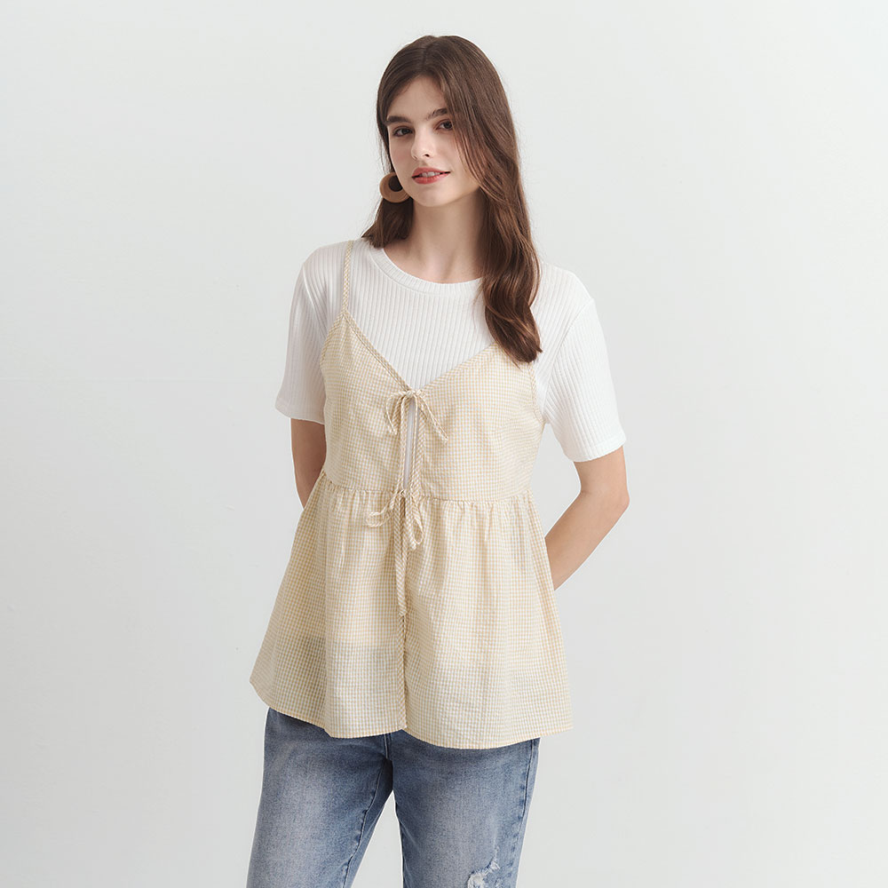 假兩件細肩帶綁帶孕哺上衣 假兩件細肩帶綁帶孕哺上衣