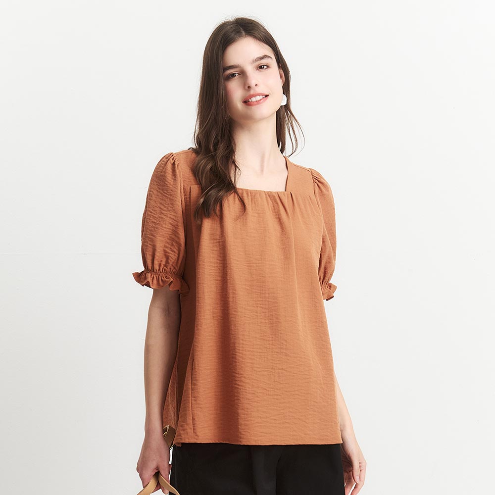 優雅方領蓬袖孕哺上衣