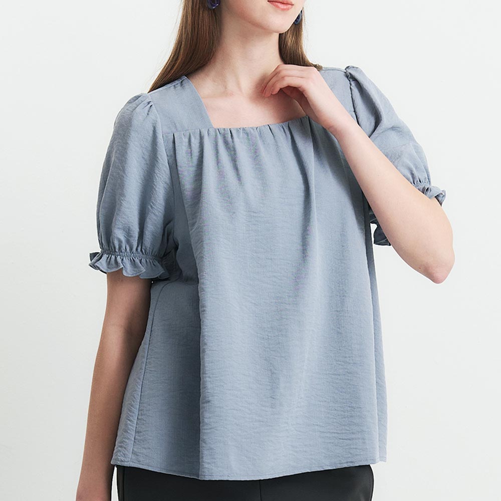 優雅方領蓬袖孕哺上衣