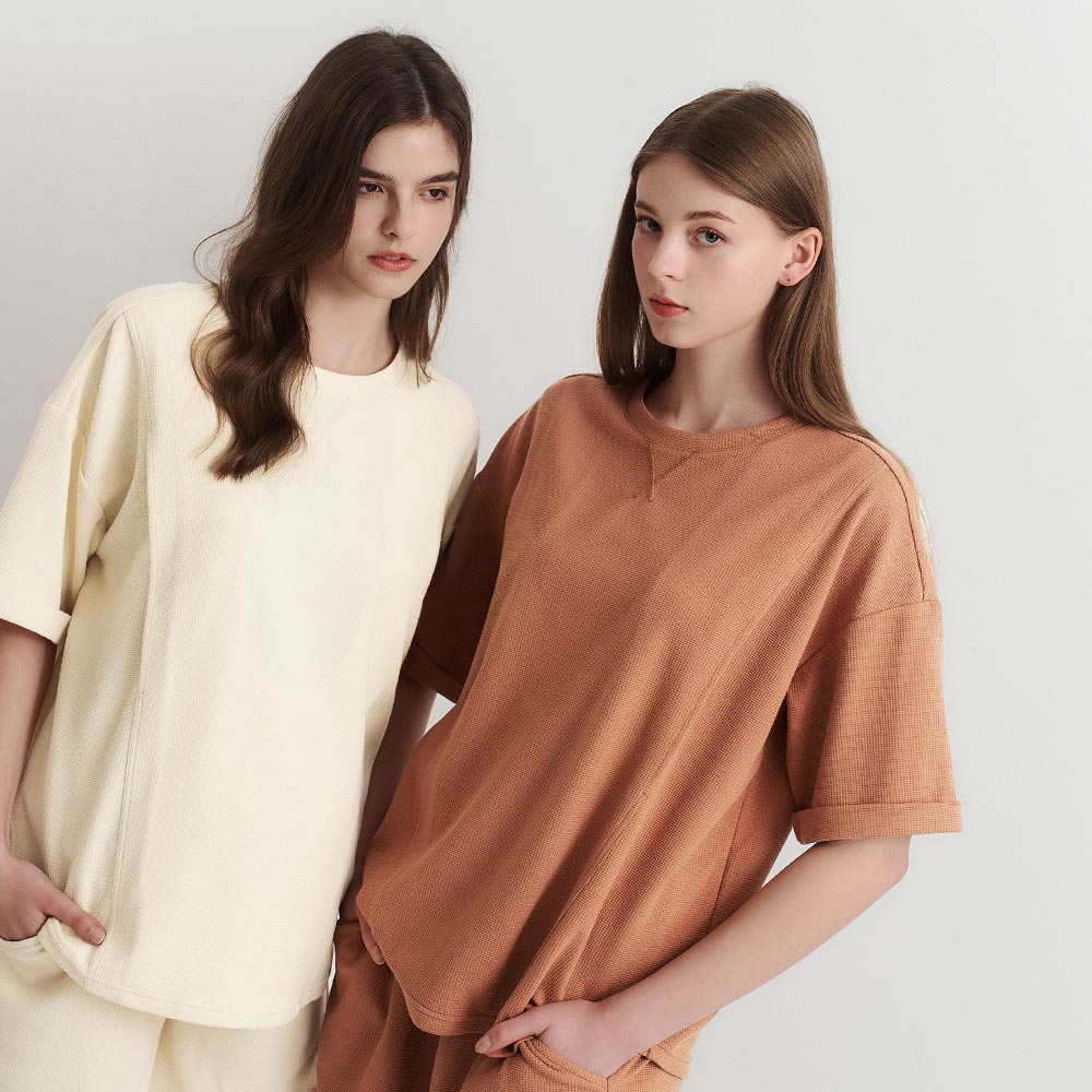 華夫格休閒寬版孕哺上衣