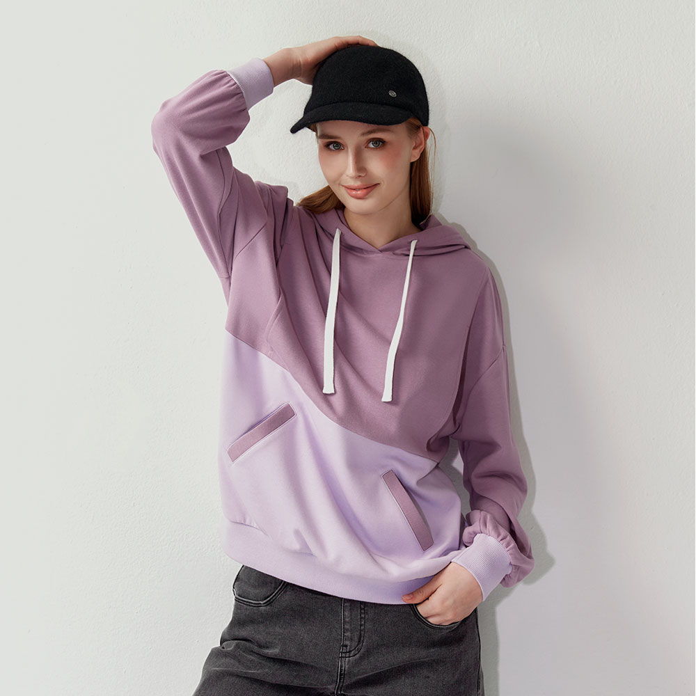 撞色拼接連帽孕哺上衣