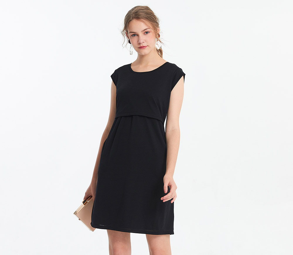 隱形橫紋孕哺洋裝