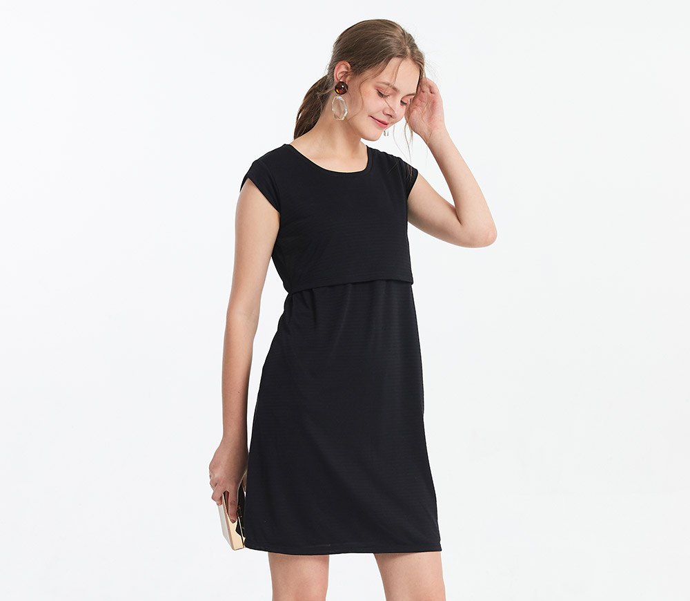 隱形橫紋孕哺洋裝