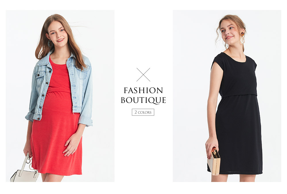 隱形橫紋孕哺洋裝