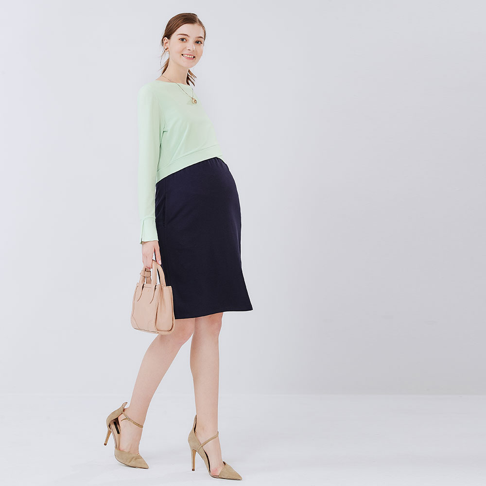 拼接假兩件孕哺洋裝