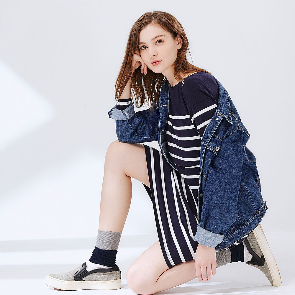 彈力棉橫紋孕哺洋裝