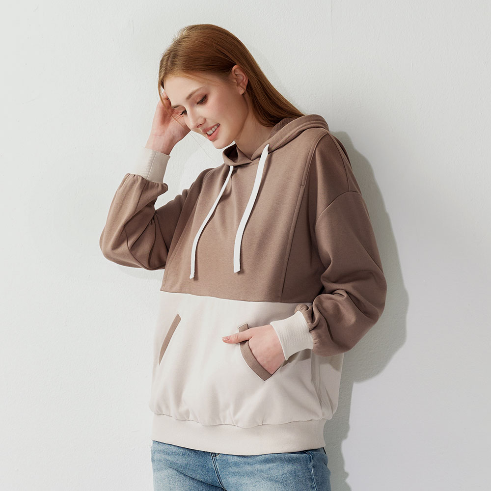 撞色拼接連帽孕哺上衣