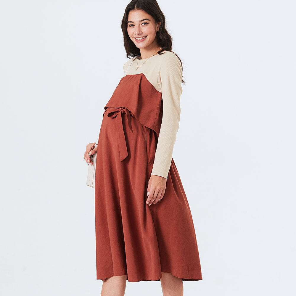 拼接綁帶孕哺洋裝