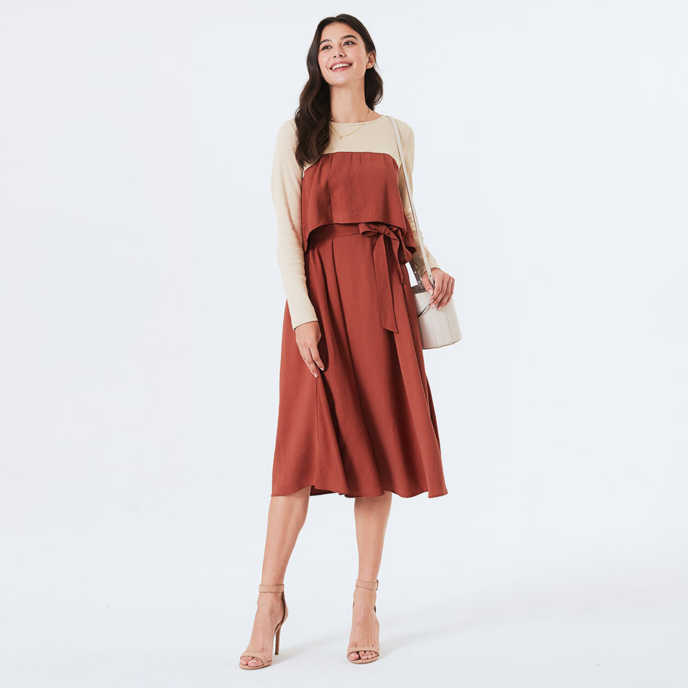 拼接綁帶孕哺洋裝