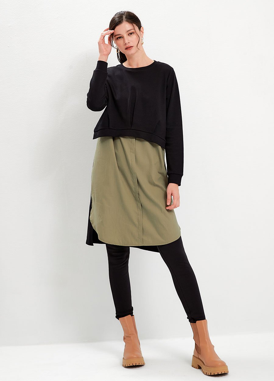 撞色假兩件拼接孕哺洋裝 撞色假兩件拼接孕哺洋裝