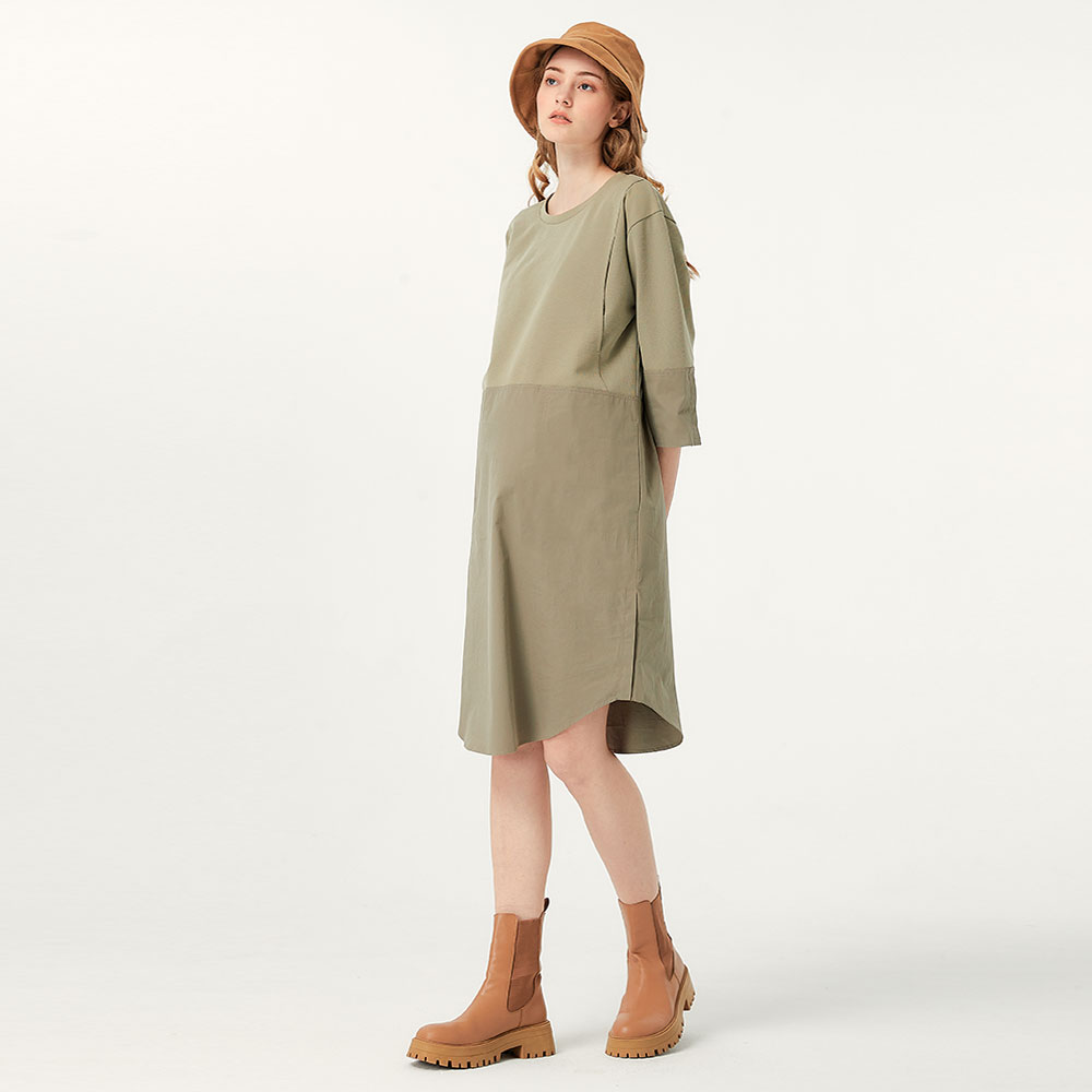 異材質拼接孕哺洋裝