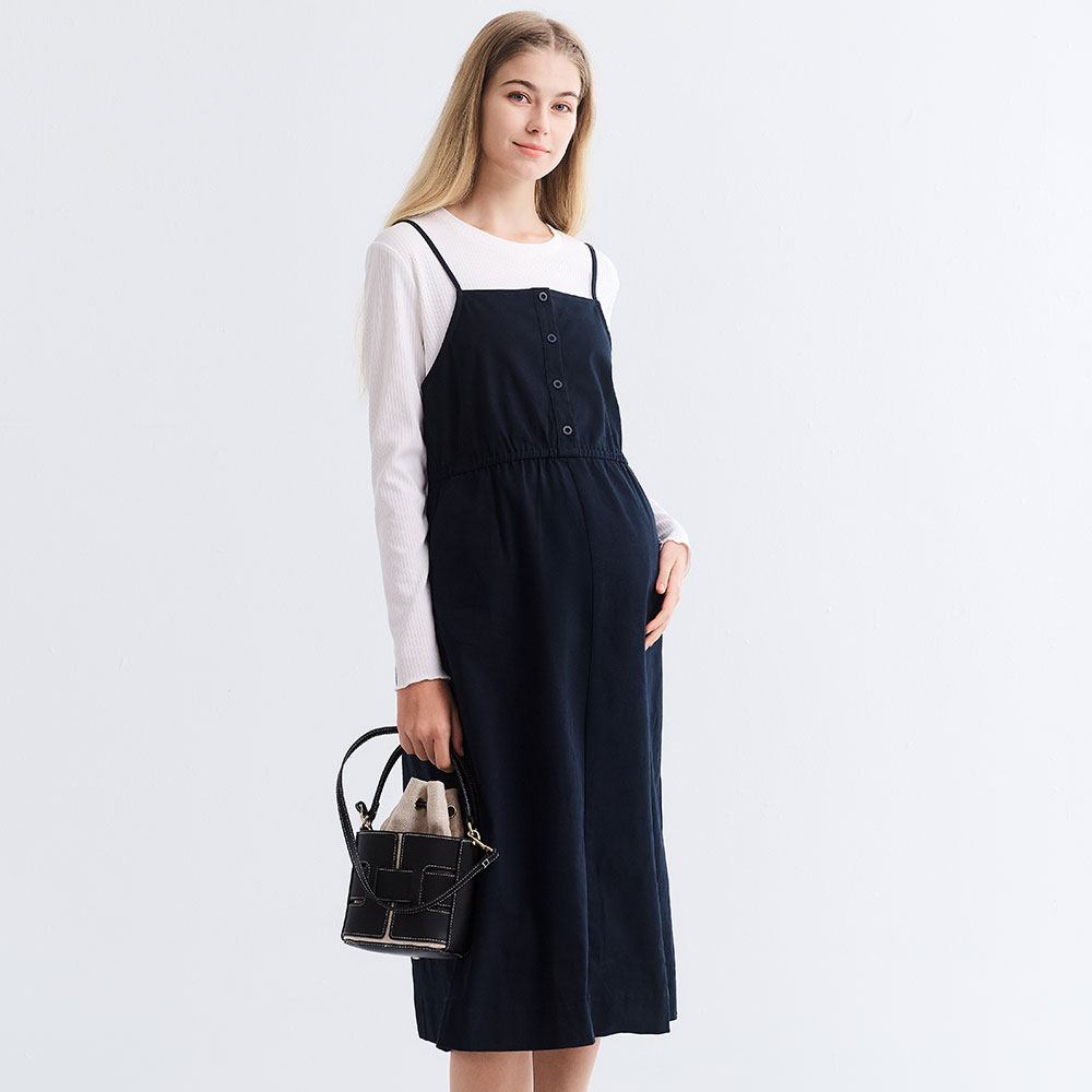 假兩件式細肩帶孕哺洋裝