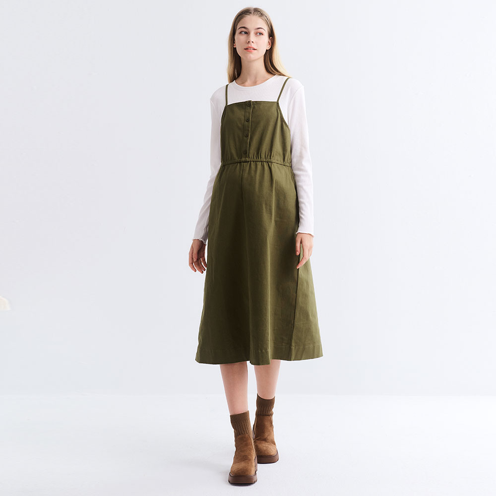 假兩件式細肩帶孕哺洋裝