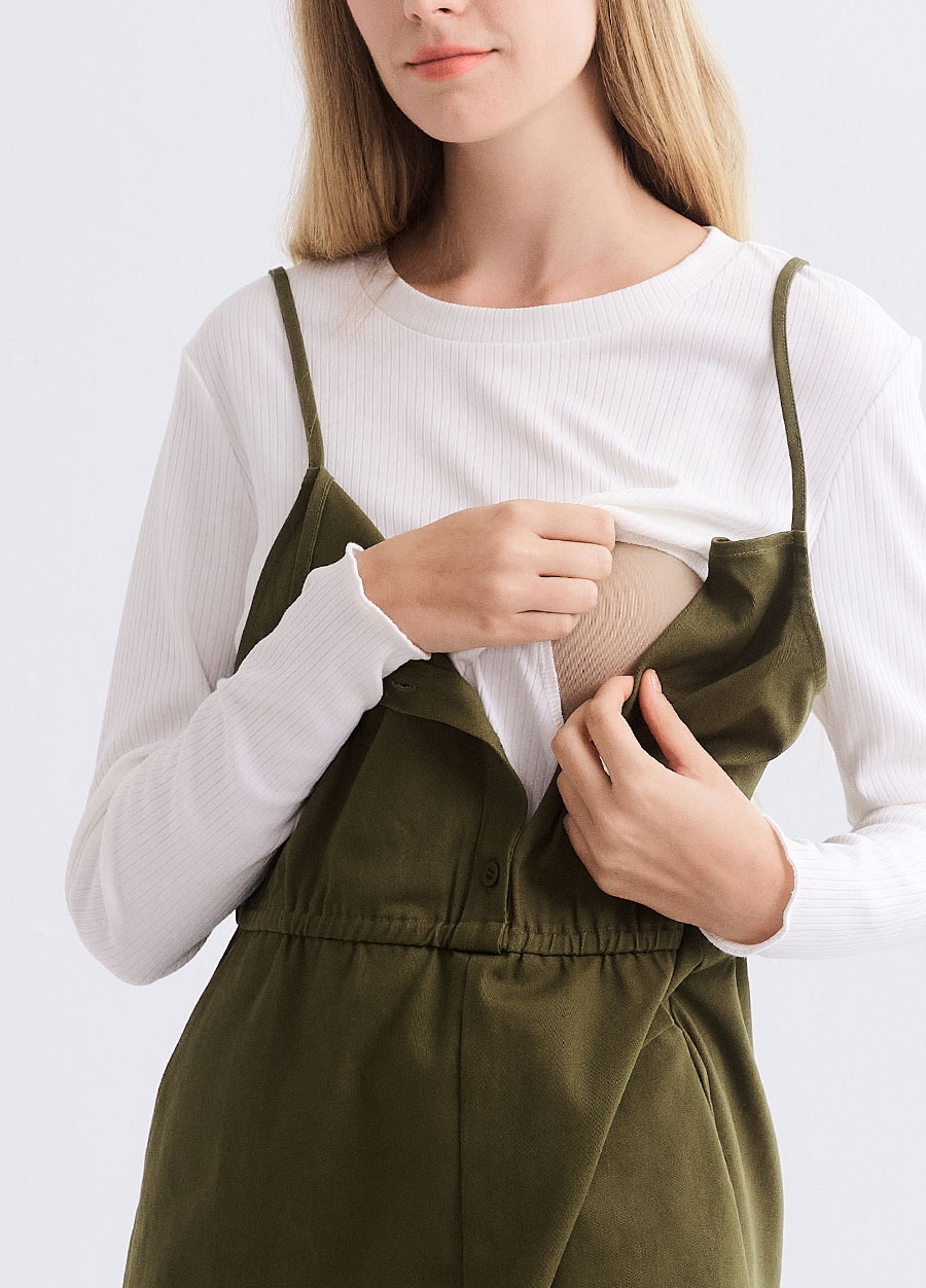 假兩件式細肩帶孕哺洋裝 假兩件式細肩帶孕哺洋裝