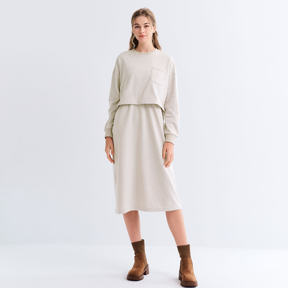 假兩件式+開衩裙孕哺套裝 假兩件式+開衩裙孕哺套裝