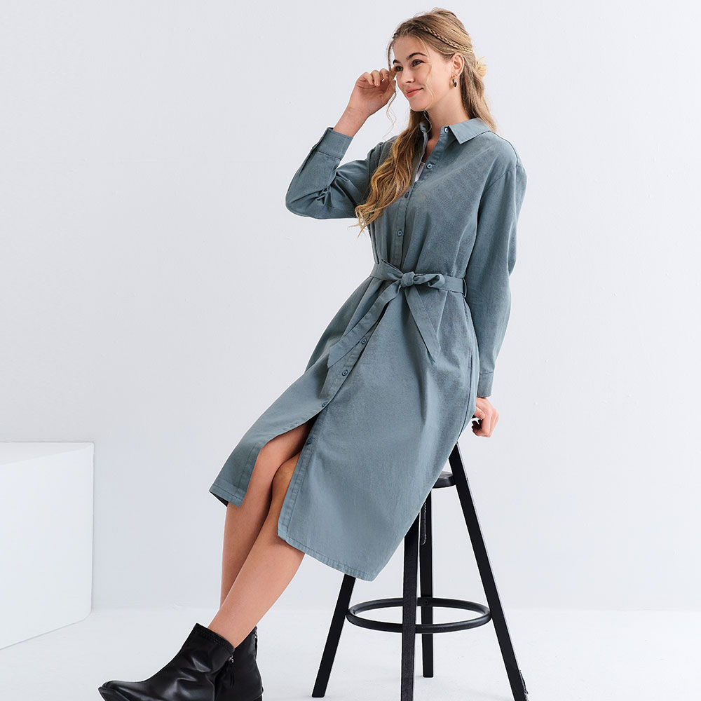 素雅襯衫綁帶孕哺洋裝(兩穿)