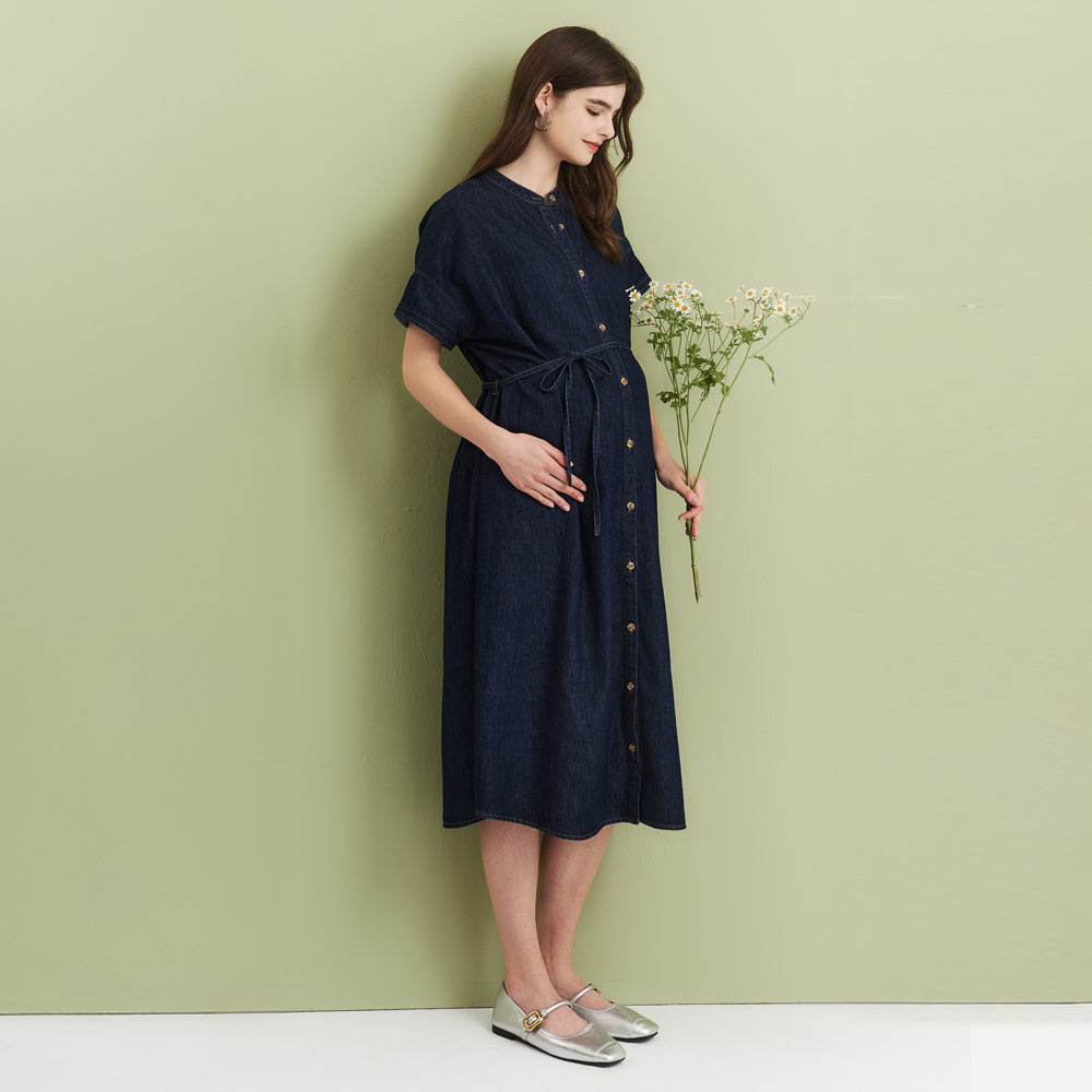 水洗牛仔襯衫孕哺洋裝(兩穿)