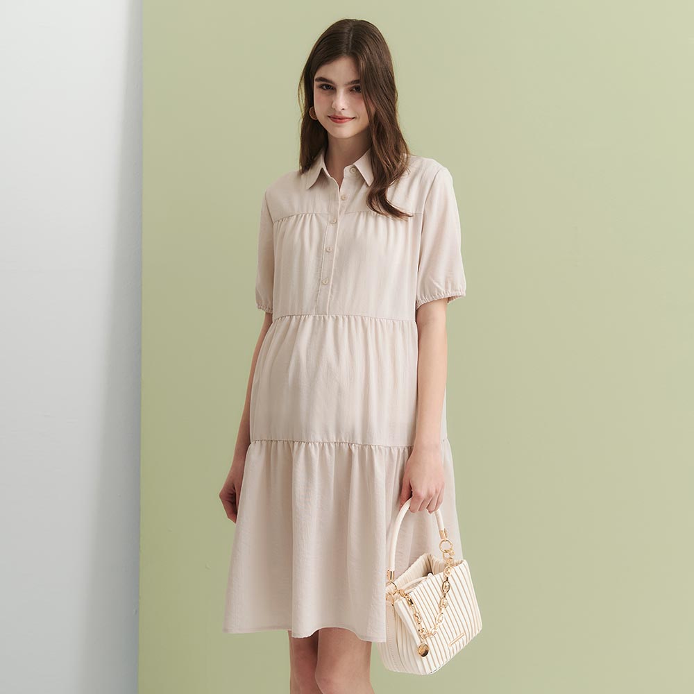 襯衫領蛋糕裙孕哺洋裝