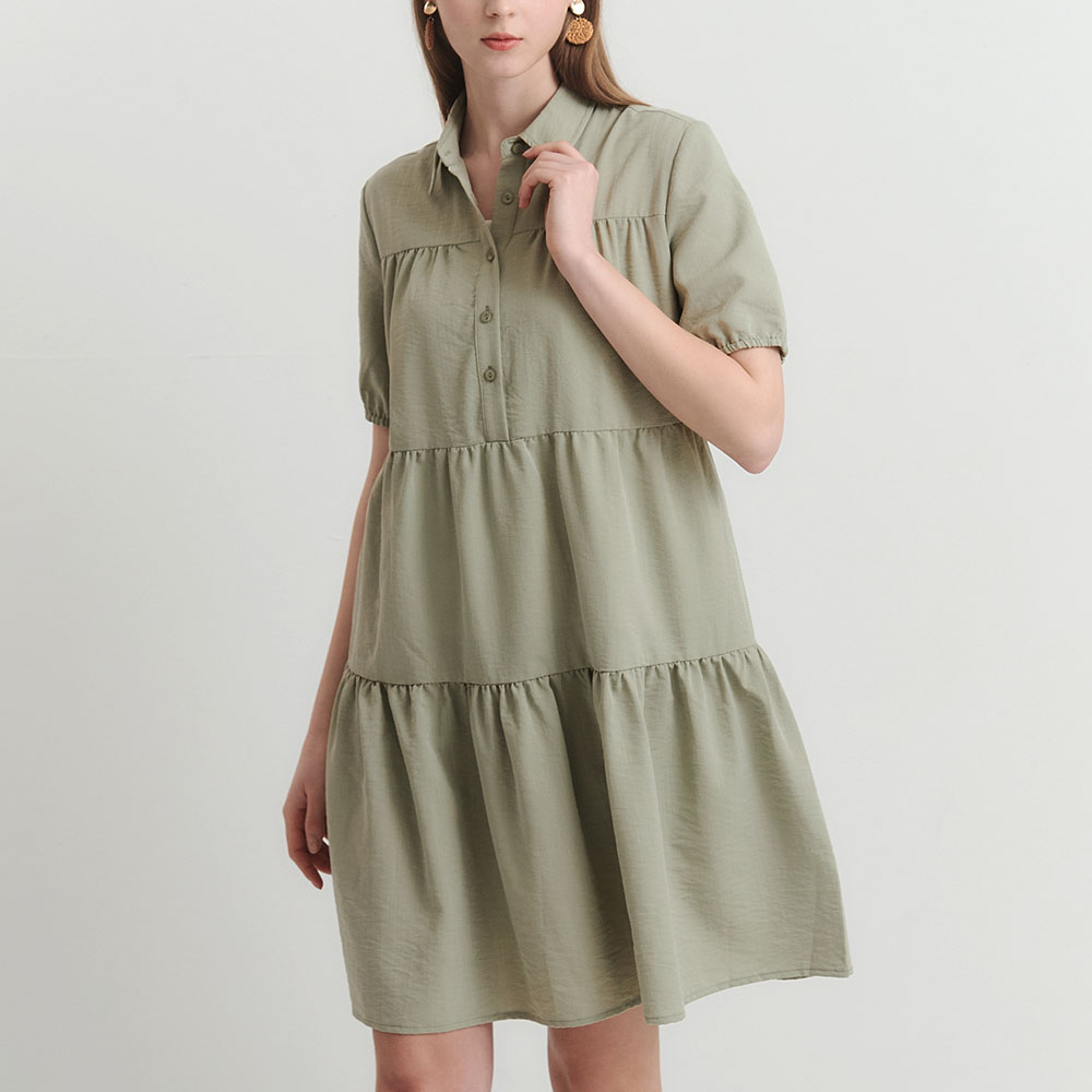 襯衫領蛋糕裙孕哺洋裝