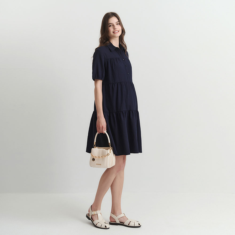 襯衫領蛋糕裙孕哺洋裝