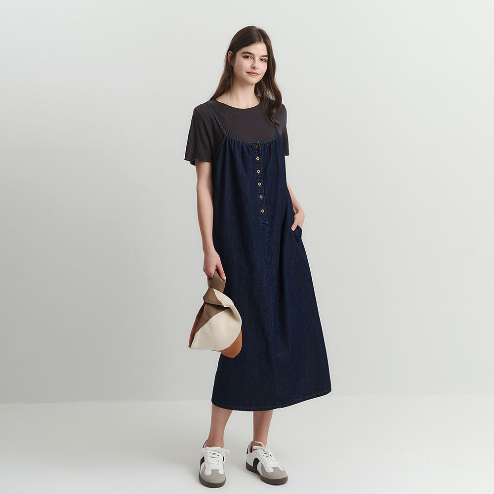 假兩件式牛仔細肩帶孕哺洋裝 假兩件式牛仔細肩帶孕哺洋裝