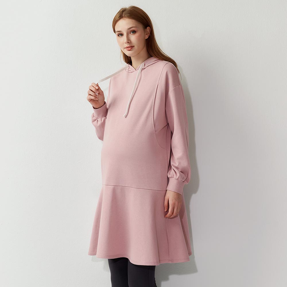 荷葉裙襬連帽孕哺洋裝 荷葉裙襬連帽孕哺洋裝