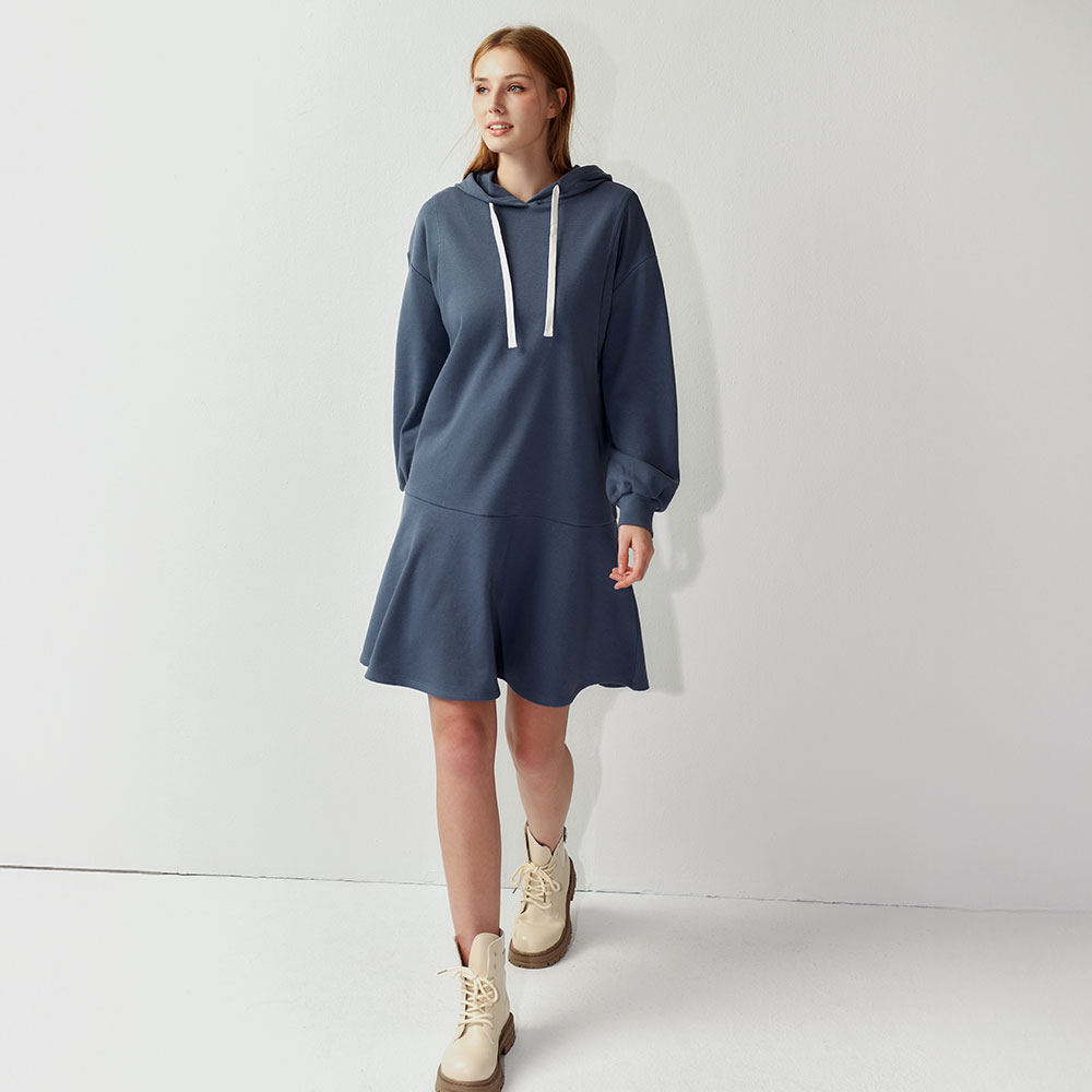 荷葉裙襬連帽孕哺洋裝 荷葉裙襬連帽孕哺洋裝