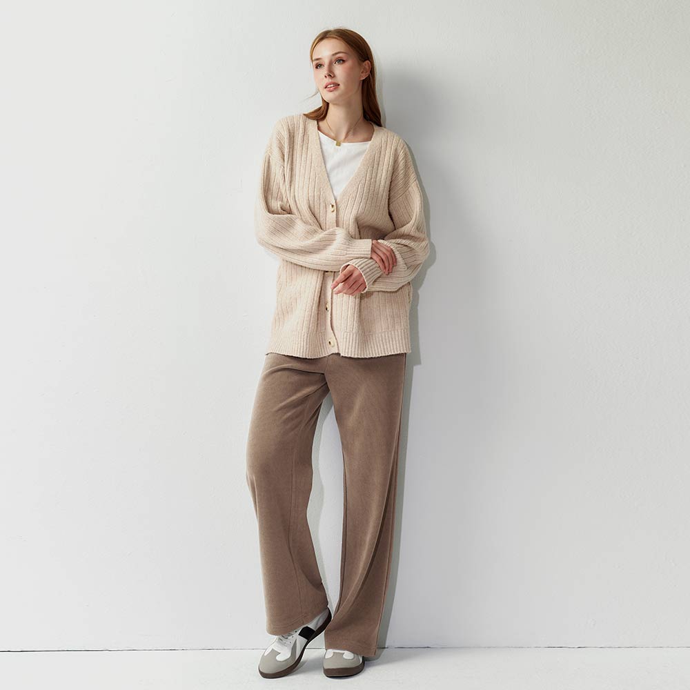 薄燈芯絨直筒孕婦寬褲