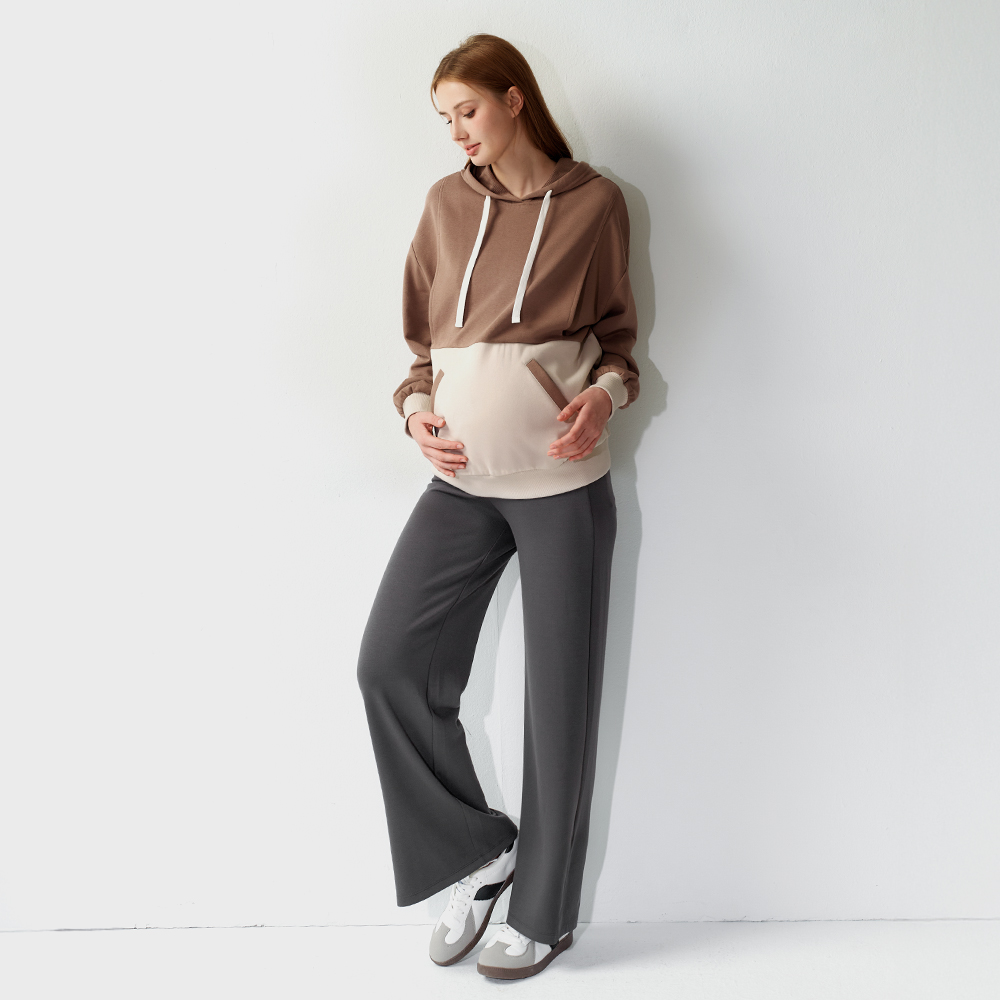 彈性開岔直筒孕婦寬褲