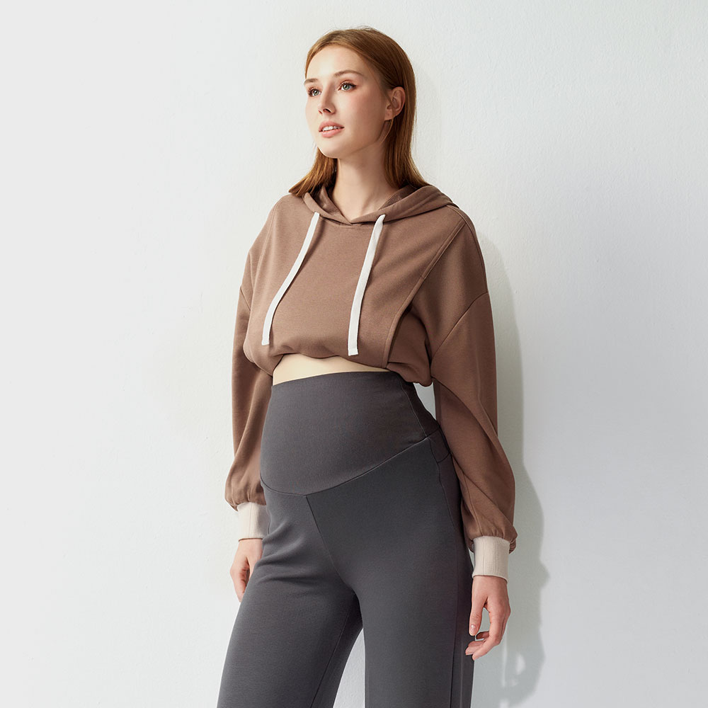 彈性開岔直筒孕婦寬褲