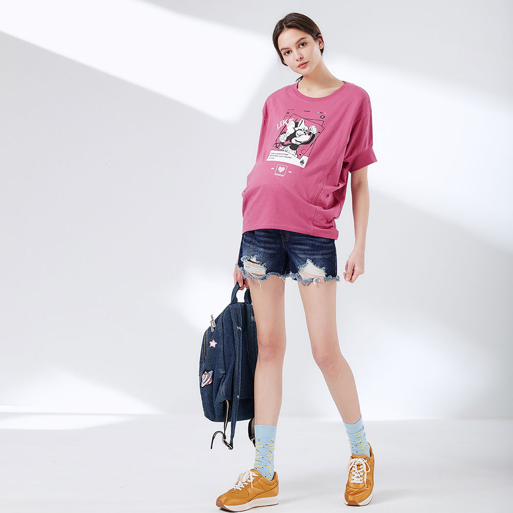 刷白抓破抽鬚牛仔孕婦短褲