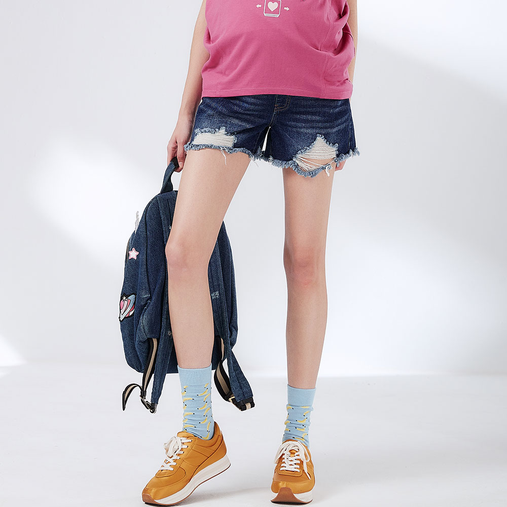 刷白抓破抽鬚牛仔孕婦短褲