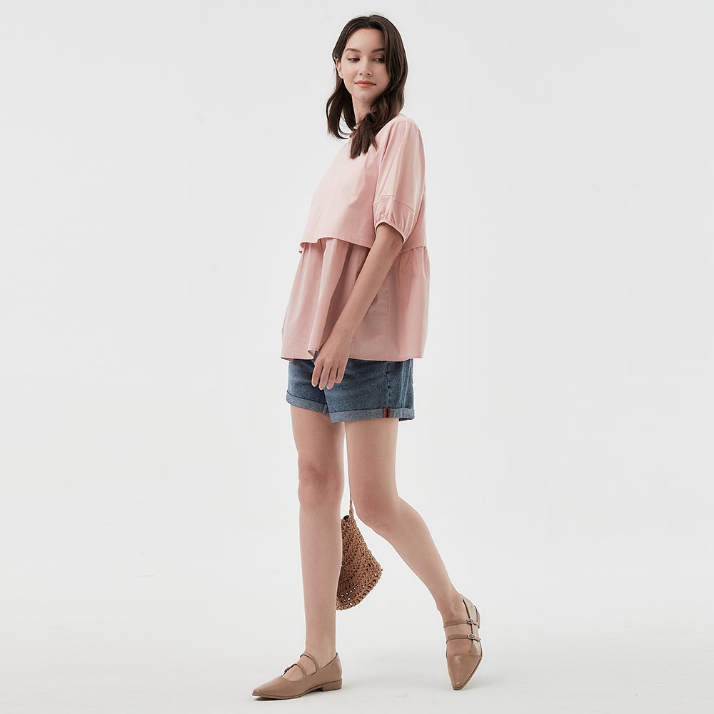 刷破反摺牛仔孕婦短褲