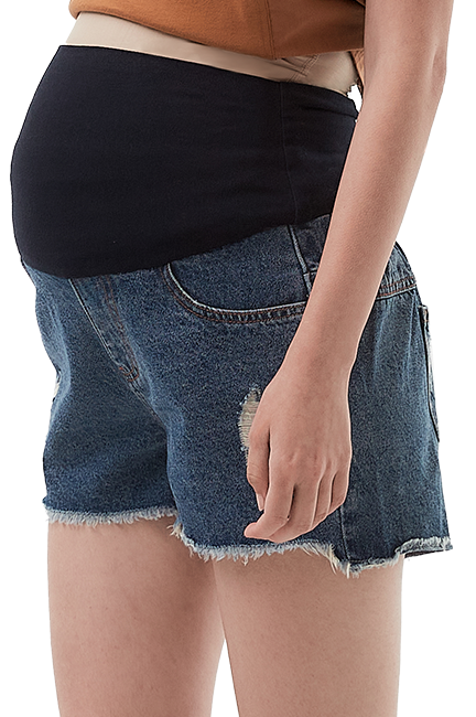 雪花抽鬚牛仔孕婦短褲