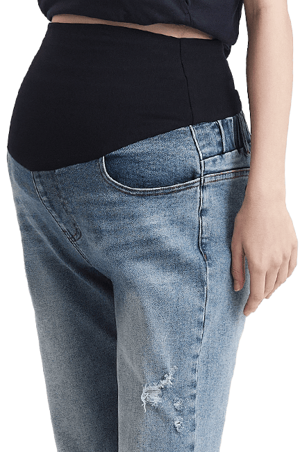 俐落修身牛仔孕婦寬褲